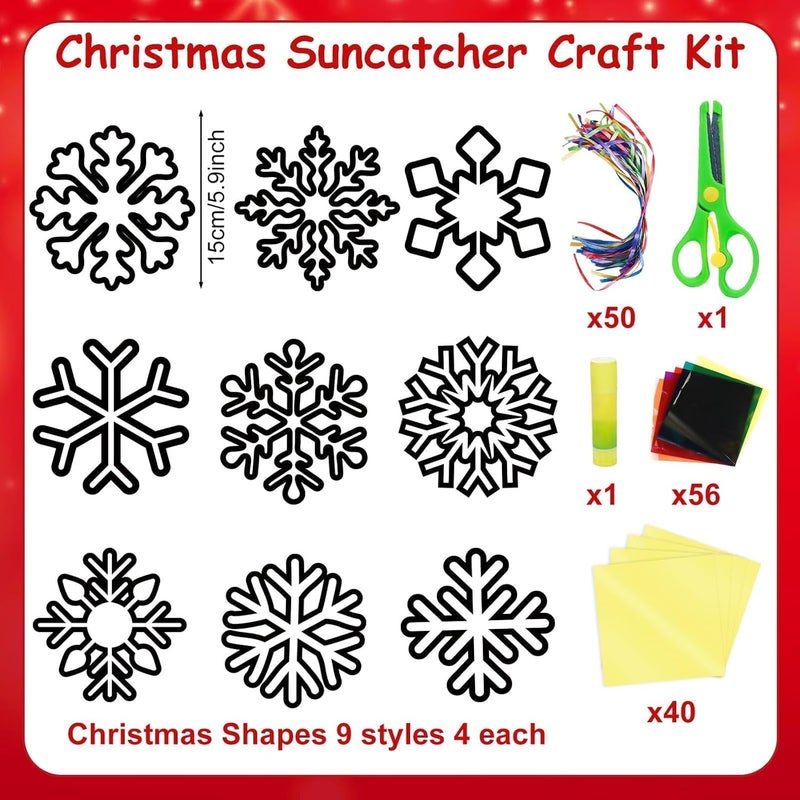 EggSun 36 Sets Christmas Snowflake Suncatchers Craft Kit for Kids Ornaments Stained Glass Effect Window Arts and Crafts Kit for Classroom Holiday Birthday Projects Home Favors Decorations Ages 4 8 12 - Image 2
